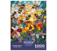 Rompecabezas para Adultos, 1000 Piezas Stained Glass Bees & Flowers Rompecabezas para Adolescentes, Juguete, Decoración De Pared, Regalos para Amigos Y Familiares 70x50cm/1000pcs