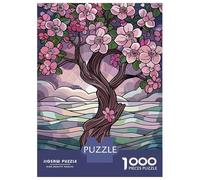 Rompecabezas para Adultos 1000 Piezas Stained Glass Cherry Blossom Tree Rompecabezas para Adolescentes Juguete Decoración De Pared Alivio del Estrés Cumpleaños 52x38cm/1000pcs