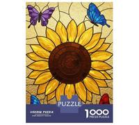 Rompecabezas para Adultos 1000 Piezas Stained Glass Sunflower with Butterflies Rompecabezas para Adultos Juguete Decoración De Pared Análisis Y Lógica Juego Desafiante Regalos 70x50cm/1000pcs