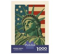 Rompecabezas para Adultos 1000 Piezas Statue of Liberty with American Flag Rompecabezas para Adultos Juegos Familiares Carrera De Velocidad Manual Cumpleaños 52x38cm/1000pcs