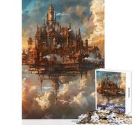 Rompecabezas para Adultos 1000 Piezas Steampunk City at Clouds Juguete Educativo Regalo de cumpleaños Juego práctico con póster a Juego y Hoja de Trivia Tamaño 38x26cm