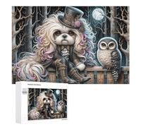Rompecabezas para adultos, 1000 piezas Steampunk perro y búho en el bosque, rompecabezas para adultos, juegos relajantes, regalos para mujeres, regalo de cumpleaños, regalos, 1000 piezas