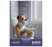 Rompecabezas para Adultos 1000 Piezas Stuffed Bulldog Reading on Toilet Rompecabezas para Adultos Juegos Divertidos Decoración del Hogar Actividades Divertidas En Casa 70x50cm/1000pcs