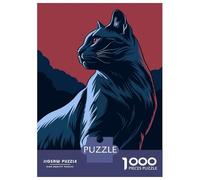 Rompecabezas para Adultos 1000 Piezas Stylized Black Cat Illustration Rompecabezas Juegos Relajantes Corte De Precisión Cumpleaños Y Navidad 52x38cm/1000pcs