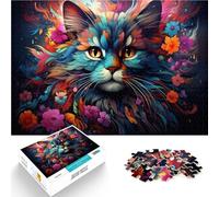 Rompecabezas para adultos 1000 piezas Synth Wave Terror Kitten Puzzle rompecabezas, 50 x 70 cm, con póster y hoja de preguntas
