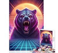 Rompecabezas para Adultos 1000 Piezas Synthwave Bear Roar decoración del hogar Juguetes Regalos para Mujeres y Hombres Juego práctico para cumpleaños y Navidad tamaño 38x26cm