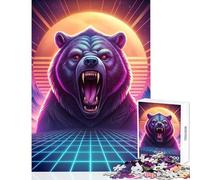 Rompecabezas para Adultos 1000 Piezas Synthwave Bear Roar Juguetes antiestrés Gran Regalo para Juegos Juego práctico Descompresión Intelectual Tamaño 50x75cm