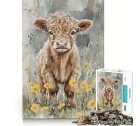 Rompecabezas para Adultos 1000 Piezas Ternero en Flores Amarillas Juego de Ajuste Acertijo Regalo de ingenio Tiempo de diversión Tranquilo Regalo de Arte navideño (38x52cm)