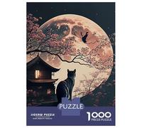 Rompecabezas para Adultos 1000 Piezas The Moon Night Cat Japan Rompecabezas para Adolescentes Juego De Ingenio Mejora La Memoria Actividades Divertidas En Casa 70x50cm/1000pcs