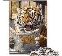 Rompecabezas para Adultos, 1000 Piezas, Tigre Leyendo un periódico, 26x38cm, reuniones Familiares, cumpleaños y festividades