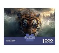 Rompecabezas para adultos, 1000 piezas, tigre nadando en paisaje urbano inundado, rompecabezas para adultos, análisis práctico de juegos y regalos lógicos para amigos y familiares, 52 x 38 cm, 1000