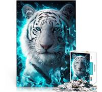 Rompecabezas para Adultos 1000 Piezas Tigre Siberiano Azul Fuego Juguetes de Juego para Regalo Familiar Regalos de Amigo Secreto 38x26cm