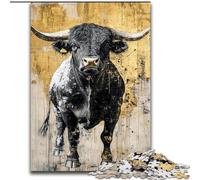 Rompecabezas para Adultos 1000 Piezas Toro Dorado Negro, Juego Familiar antiestrés, desafío difícil, Potencia el Amor en Pareja tamaño 26x38cm
