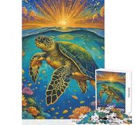 Rompecabezas para adultos 1000 piezas tortuga marina nadando al atardecer juguete para pintar decoración de pared regalos para mujeres y hombres juego práctico que mejora el amor entre parejas 38x52cm