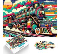 Rompecabezas para Adultos 1000 Piezas Tren de Vapor al Atardecer WPAP Difícil y desafío Decoración de Pared cumpleaños y Navidad 50x70cm