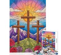 Rompecabezas para Adultos 1000 Piezas Tres Cruces Vitral Ilustración Decoración del hogar Juguetes Regalo de cumpleaños Juego práctico Interacción Entre Padres e Hijos tamaño 38x26cm