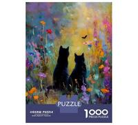 Rompecabezas para Adultos 1000 Piezas Two Black Cats in A Flower Field Rompecabezas Juguete Decoración De Pared Vacaciones En Casa Matar El Tiempo Juego Desafiante Regalos 52x38cm/1000pcs