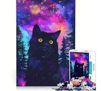 Rompecabezas para Adultos 1000 Piezas Un Gato Negro con la Noche, Juego práctico, para divertirse en Familia, para Mejorar el Amor Entre Parejas 38x52cm