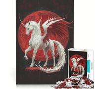 Rompecabezas para Adultos 1000 Piezas Unicornio Blanco con alas Rojas Juego práctico para divertirse en Familia para Fortalecer el Amor Entre Parejas 50x75cm