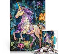 Rompecabezas para Adultos 1000 Piezas Unicornio de vitral Juegos educativos Decoración del hogar Juego Educativo para cumpleaños y Navidad. 38x26cm