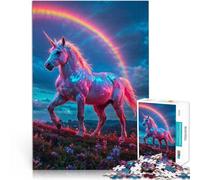 Rompecabezas para Adultos 1000 Piezas Unicornio mágico con arcoíris Juego Intelectual con Piezas de Formas aleatorias Que se entrelazan Completamente 75x50cm