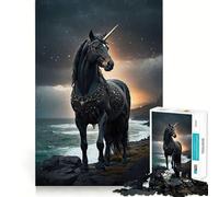Rompecabezas para Adultos,1000 Piezas,Unicornio Negro,Piezas de Corte preciso,Juguete de construcción para concentrarse,Tiempo de Ocio,Juego artístico de cumpleaños 38x26cm