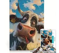 Rompecabezas para Adultos, 1000 Piezas, Vaca de Dibujos Animados con la Lengua Fuera, Juegos Divertidos, Entrena tu Cerebro y Tus Manos, Fortalece el Amor Entre Parejas 38x52cm