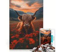 Rompecabezas para Adultos 1000 Piezas Vaca de Las Tierras Altas al Atardecer Juegos Familiares interacción Entre Padres e Hijos Regalo de Juego desafiante 50x75cm