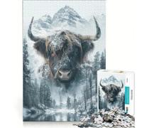 Rompecabezas para Adultos 1000 Piezas Vaca de Las Tierras Altas en la Montaña Nevada Juegos Familiares Interacción Entre Padres e Hijos Regalos con Juegos desafiantes 38x26cm