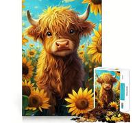 Rompecabezas para Adultos 1000 Piezas Vaca de Las Tierras Altas en un Campo de Girasoles Arte de Corte Exacto Juego Divertido para concentrarse Juego para Relajarse Decoración navideña para la Pared