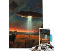 Rompecabezas para Adultos 1000 Piezas Vaca y Nave Espacial alienígena Desafío de Inteligencia Cerebral Juguetes adictivos Juego práctico Una Obra de Arte Ideas para Regalos (Tamaño 50x75cm)