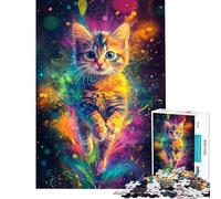 Rompecabezas para Adultos 1000 Piezas Vibrant Kitty in Space Rompecabezas para Adultos Mejora la Memoria Ayuda a ejercitar el Cerebro 50x75cm