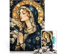 Rompecabezas para Adultos 1000 Piezas Vidriera Virgen María Hecho de cartón para y a Partir de 14 años Juego Familiar para y Una Obra de Arte tamaño：26x38cm/10.24x14.96pulgada