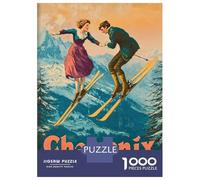 Rompecabezas para Adultos 1000 Piezas Vintage Chamonix Ski France Rompecabezas Juguete Decoración De Pared Vacaciones En Casa Matar El Tiempo Juego Desafiante Regalos 52x38cm/1000pcs