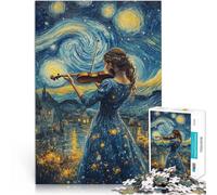 Rompecabezas para Adultos 1000 Piezas Violinista de la Noche Estrellada Juegos Juguetes Regalo con póster a Juego y Hoja de Trivia 75x50cm