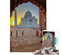 Rompecabezas para Adultos 1000 Piezas Vista del Atardecer del Taj Mahal Rompecabezas Educativo Mejora la Memoria Regalo de cumpleaños obsequios (38x26cm)