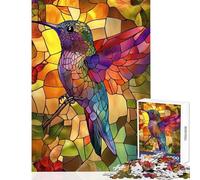 Rompecabezas para Adultos 1000 Piezas vitrales colibrí decoración del hogar Juguetes Ideas de Regalo Juego de ingenio Mejora el Amor Entre Parejas tamaño 38x52cm