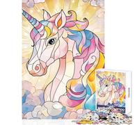 Rompecabezas para Adultos 1000 Piezas vitrales Unicornio decoración del hogar Juguetes Regalo de cumpleaños Juegos Familiares Entrena tu Cerebro y Tus Manos tamaño 38x52cm