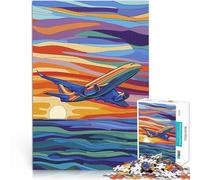 Rompecabezas para Adultos 1000 Piezas Vuelo en avión a reacción al Atardecer Montaje de Patrones para la decoración del hogar 38x26cm