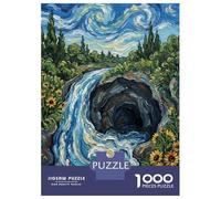 Rompecabezas para Adultos 1000 Piezas Waterfall and Cave in Van Gogh Style Rompecabezas para Adultos Juego Práctico Difícil Difícil Diversión En Casa Actividades, 52x38cm/1000pcs