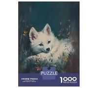 Rompecabezas para Adultos 1000 Piezas White Fox in Flowers Rompecabezas para Adultos Juego Práctico Mejora La Memoria Actividades Divertidas En Casa 38x26cm/1000pcs