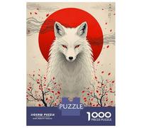 Rompecabezas para Adultos 1000 Piezas White Fox with Red Sun Rompecabezas para Adolescentes Juegos Relajantes Una Obra De Arte Cumpleaños Y Navidad 70x50cm/1000pcs
