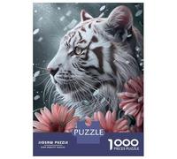 Rompecabezas para Adultos 1000 Piezas White Tiger Flowers Art Print Rompecabezas para Adultos Juegos De Relajación Carrera De Velocidad De Manos Juego Desafiante Regalos 52x38cm/1000pcs