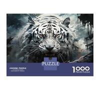 Rompecabezas para Adultos 1000 Piezas White Tiger Portrait with Intense Gaze Rompecabezas para Adultos Juguete Decoración De Pared Patrón De Ensamblaje Actividades Divertidas En Casa 70x50cm/1000pcs