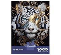 Rompecabezas para Adultos 1000 Piezas White Tiger with Golden Floral Adornments Rompecabezas para Adultos Juego Familiar Análisis Y Lógica Actividades Divertidas En Casa, 52x38cm/1000pcs