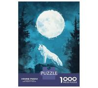 Rompecabezas para Adultos 1000 Piezas White Wolf Under Full Moon Rompecabezas Juguete Decoración De Pared Vacaciones En Casa Matar El Tiempo Juego Desafiante Regalos 52x38cm/1000pcs