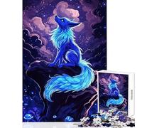 Rompecabezas para Adultos 1000 Piezas Zorro Azul Kitsune Paisaje Juguetes antiestrés Regalos para Mujeres Hombres Juego Imposible Actividades Divertidas en casa Tamaño 50x75cm