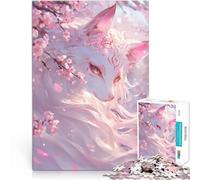 Rompecabezas para Adultos 1000 Piezas Zorro Blanco Entre los cerezos en Flor Corte de precisión Trato como Regalo para Toda la Familia 38x26cm