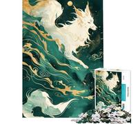 Rompecabezas para Adultos 1000 Piezas Zorro Kitsune Blanco en Niebla Verde Rompecabezas para Adultos Juguetes DIY Desafío difícil Oferta Regalos para Toda la Familia (Tamaño 38x52cm)