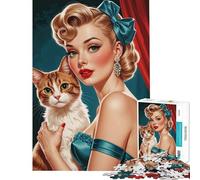 Rompecabezas para Adultos 1000 Pin-up Rubia Gata Linda Actividades Divertidas en casa Una Obra de Arte Juegos relajantes Apto para Mayores de 14 años (38x26cm)